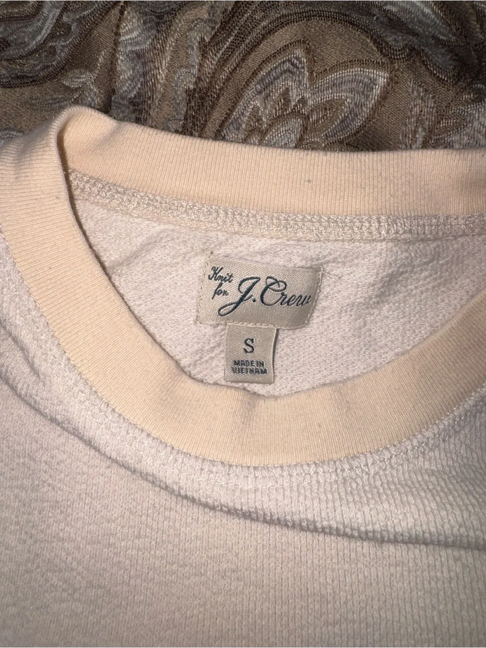 J.Crew Men’s S Two-Tone Cream Cotton Blend Crewneck Sweater Knit